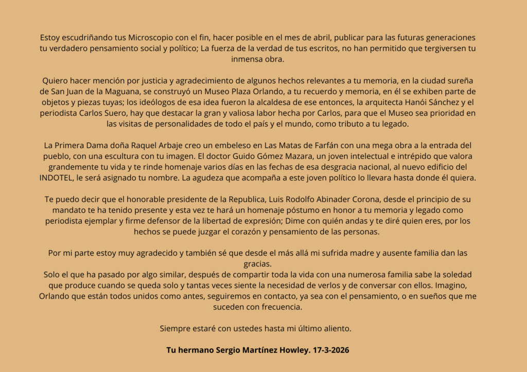 Carta de Sergio Martínez Howley