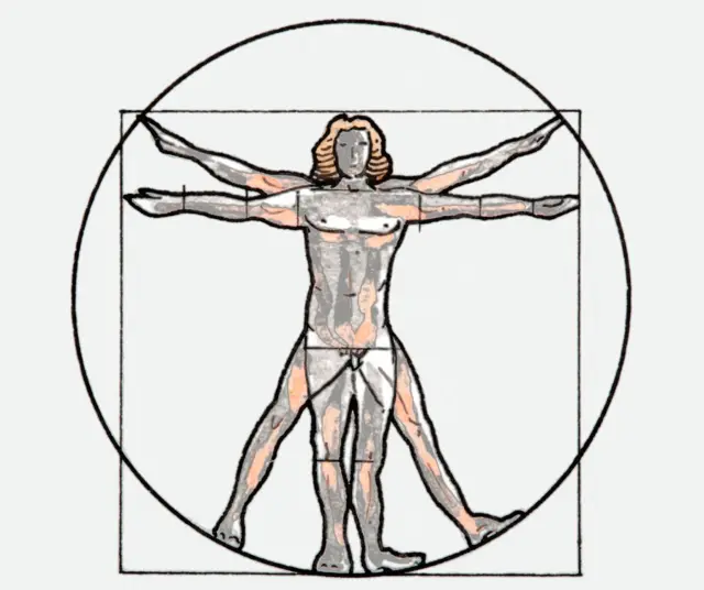 Dibujo inspirado en el Hombre de Vitruvio de Leonardo da Vinci