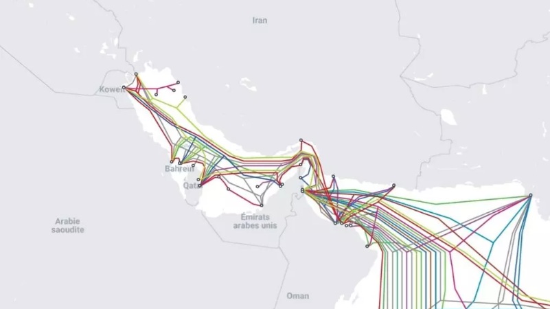 Un mapa de cables submarinos que se actualiza periódicamente en una web especializada