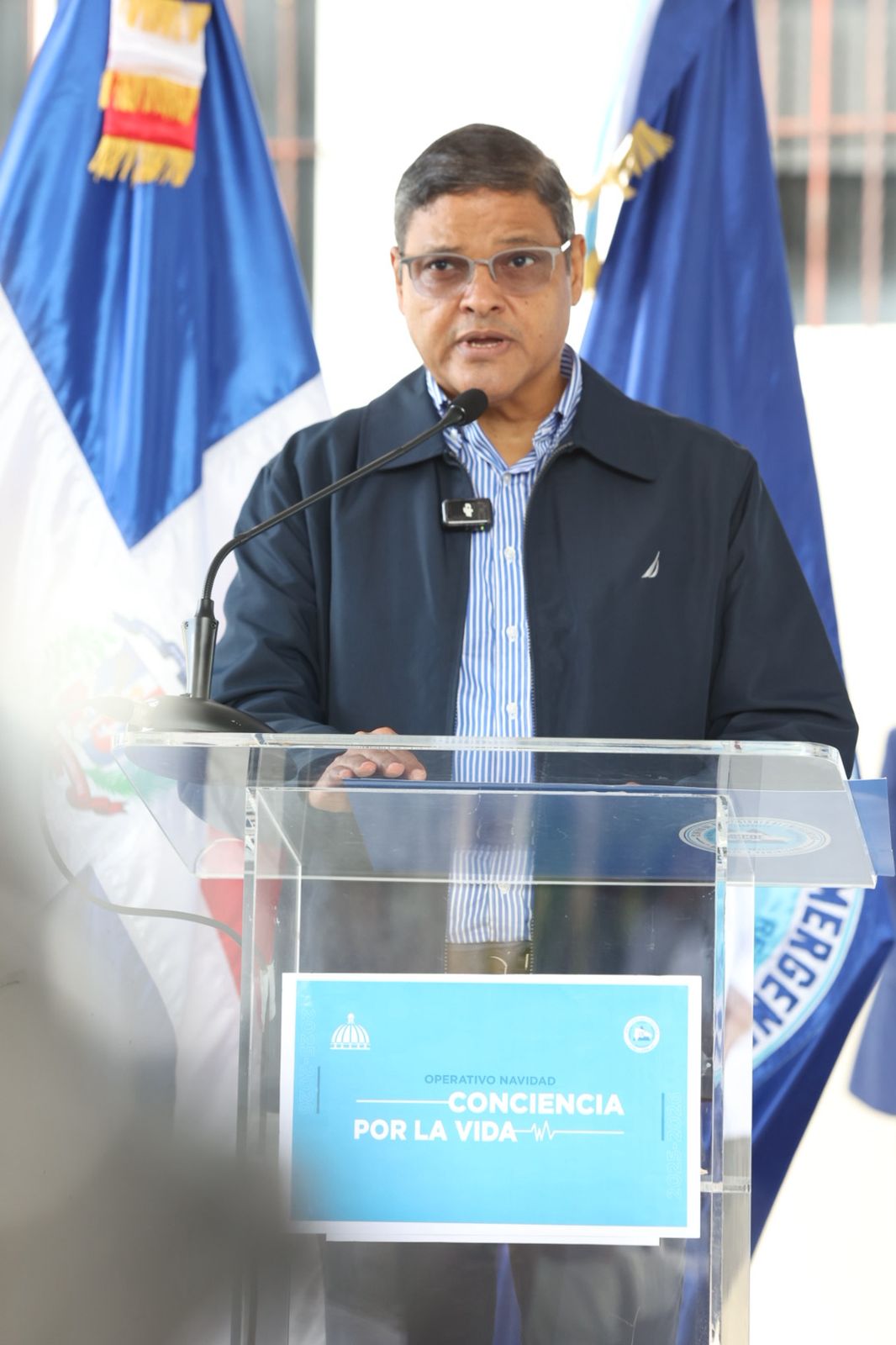 Director del COE, Juan Manuel Méndez al momento de dar su discurso