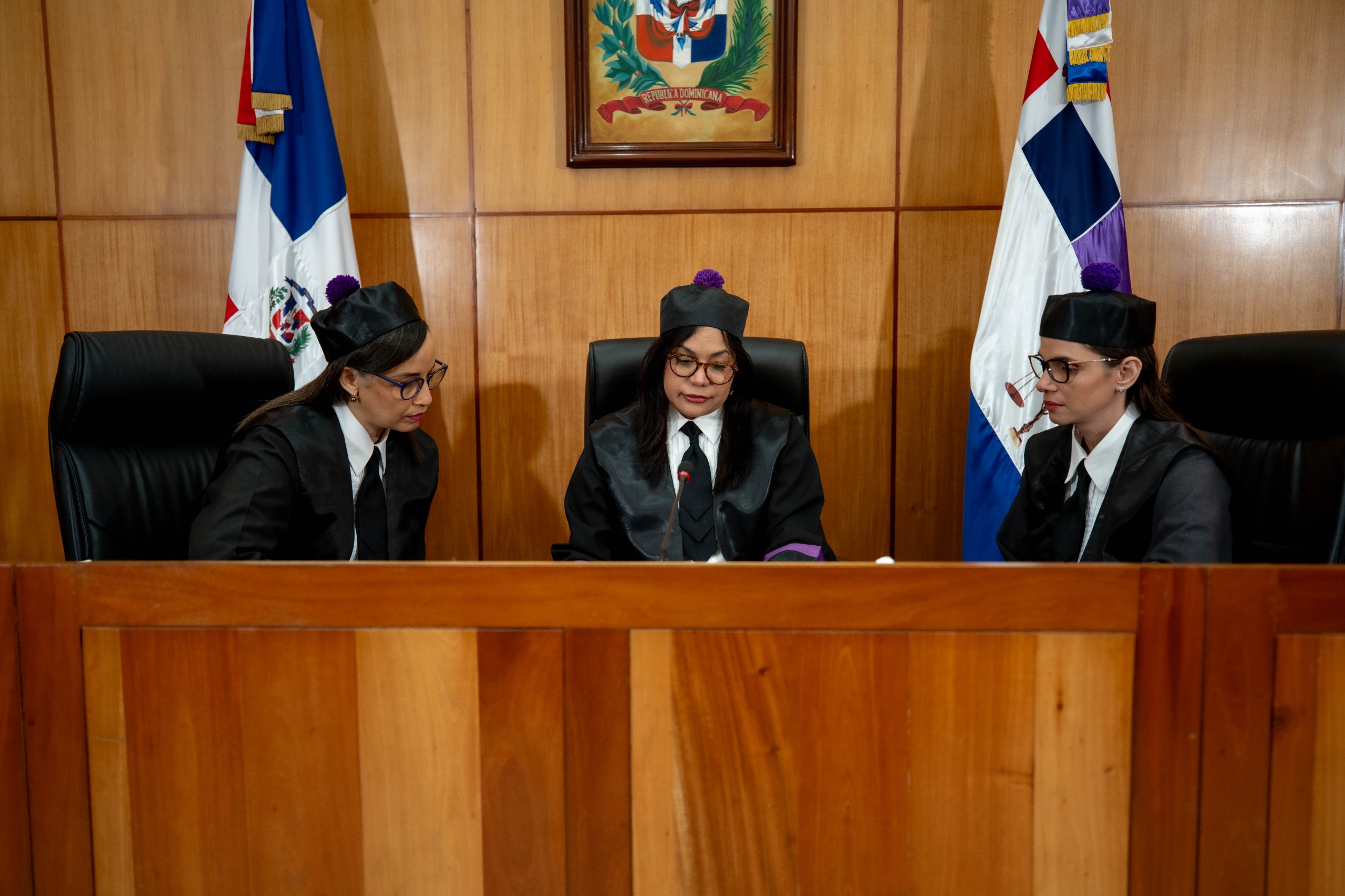 Magistradas Giselle Méndez (presidenta), Tania Yunes y Jissel Naranjo, del Primer Tribunal Colegiado del Distrito Nacional.