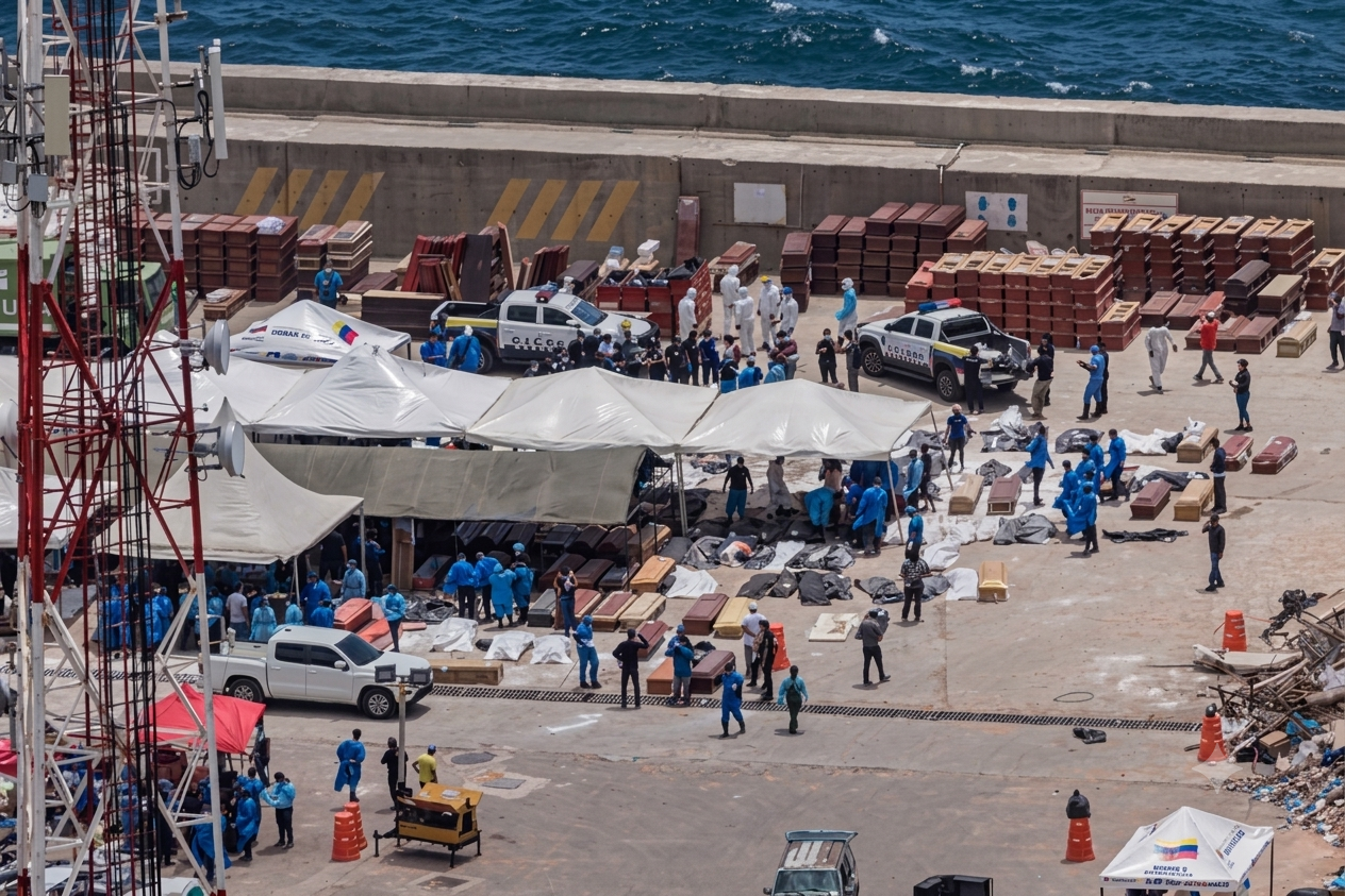 Personas reclaman los cuerpos de sus familiares este lunes, en el puerto de La Guaira/EFE.