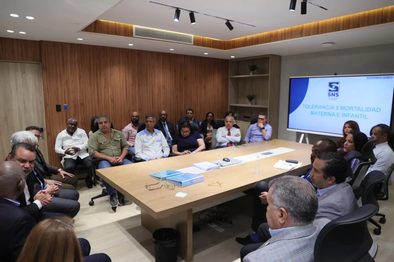 Reunión de autoridades y especialistas en tolerancia cero con la mortalidad materna e infantil, en un salón de conferencias