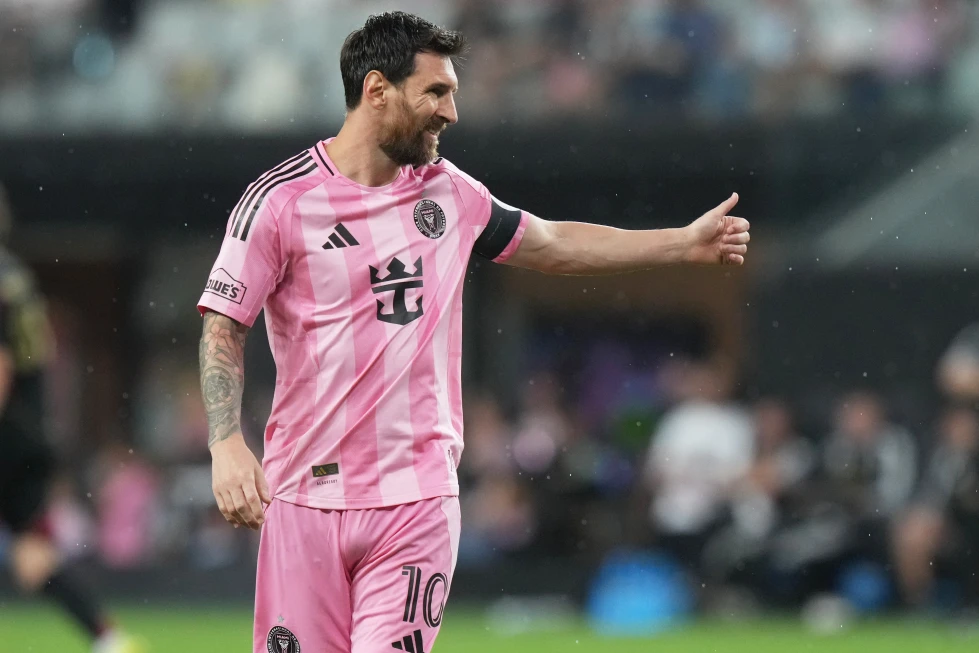 Lionel Messi, del Inter Miami, celebra en la segunda mitad de un partido de la MLS contra Atlanta United, el sábado 5 de septiembre de 2026 (AP Foto/Lynne Sladky)