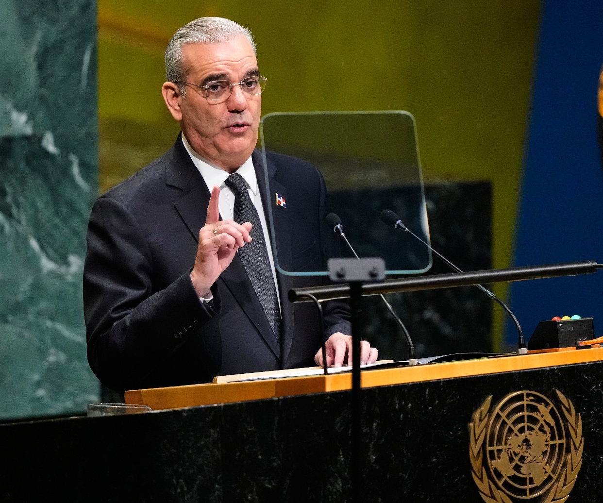 El presidente Luis Abinader mientras pronuncia SU discurso en la ONU.