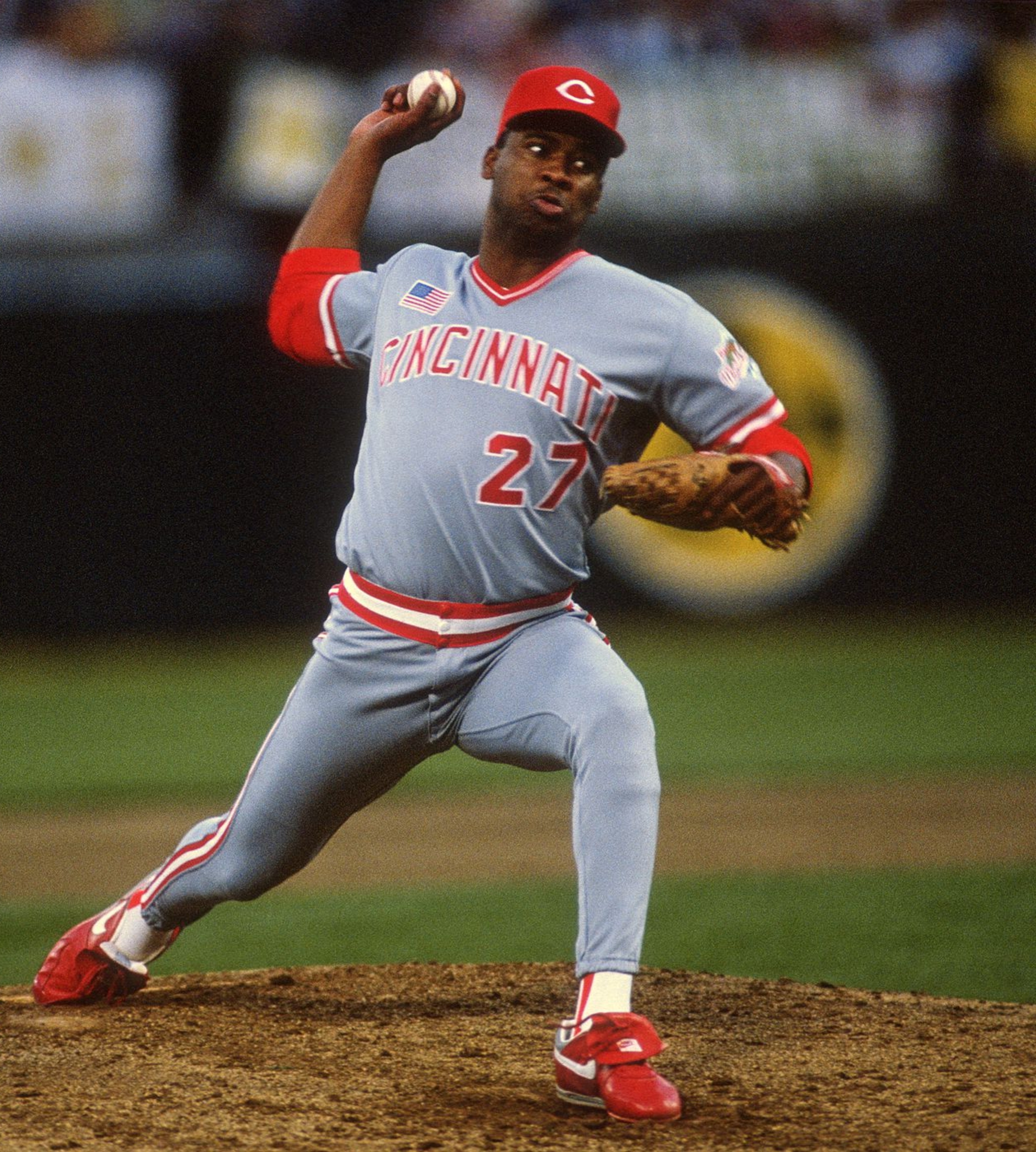 El lanzador dominicano, José Rijo, cuando lanzó con los Rojos de Cincinnati en el Mundial de 1990.