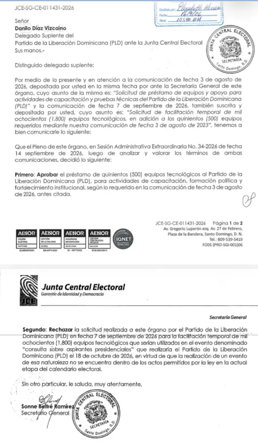 JCE se niega a prestar equipos al PLD para su consulta por considerarlos fuera de las normas legales