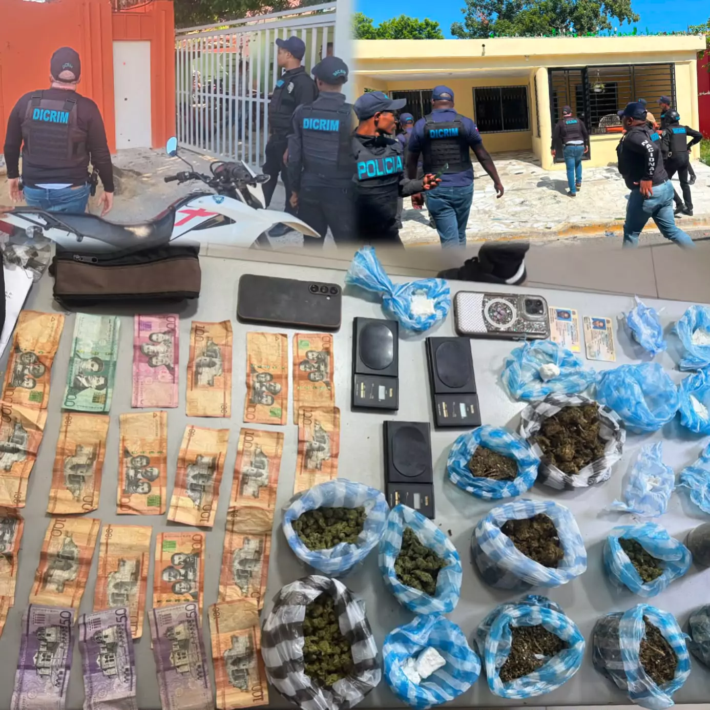 Agentes de la DICRIM durante operativos en Sabana Perdida e incautaron evidencias, entre drogas, dinero, celulares y balanzas