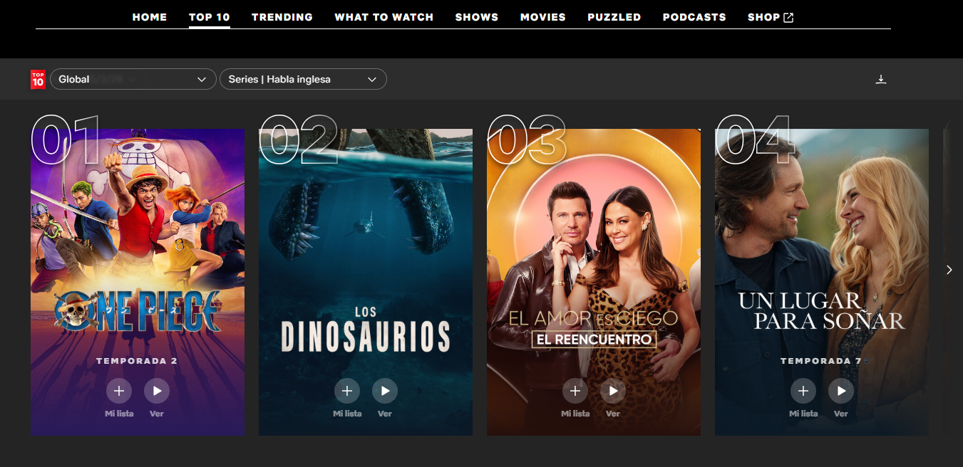 Series de tendencia en Netflix.