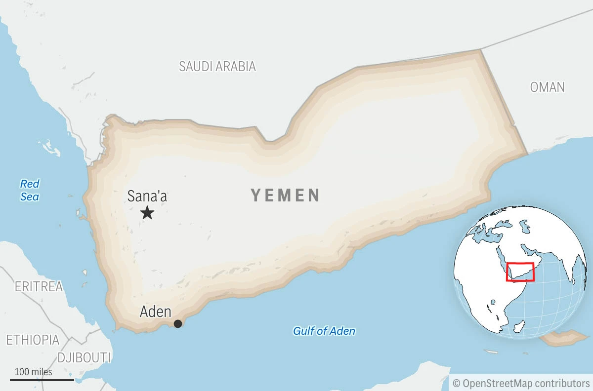 Este es un mapa de ubicación de Yemen con su capital, Saná. (Foto AP)