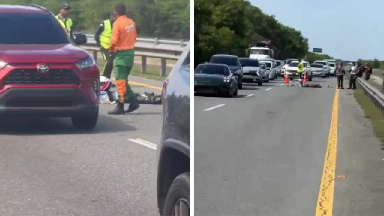 Autoridades y vehículos detenidos en la Carretera del Este tras accidente en el que murió un motociclista